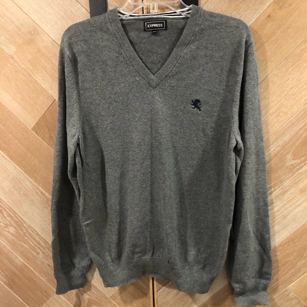 Express V-neck Logo Sweater - Grey - M
